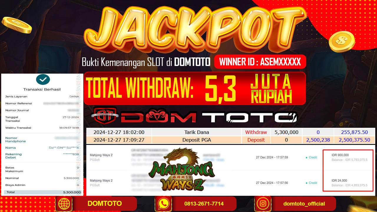 JACKPOT SLOT MAHJONG WAYS 2 27 DESEMBER 2024